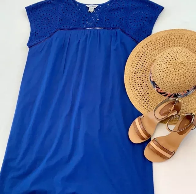 Tommy Bahama Sz XS Blue Eyelet Lace Fiesta Sundress Shift Dress Beach Summer