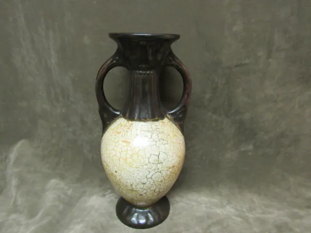 Circa 1920's Ditmar Urbach Czechoslovakia Art Pottery Brown w/Crackle Glaze Vase