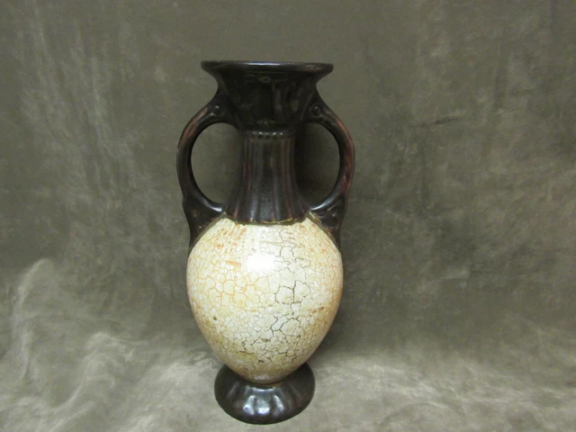 Circa 1920's Ditmar Urbach Czechoslovakia Art Pottery Brown w/Crackle Glaze Vase