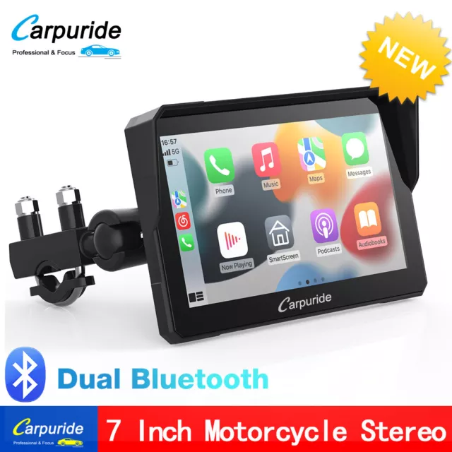 Carpuride Wireless Motorcycle Stereo Apple CarPlay Android Auto Dual Bluetooth