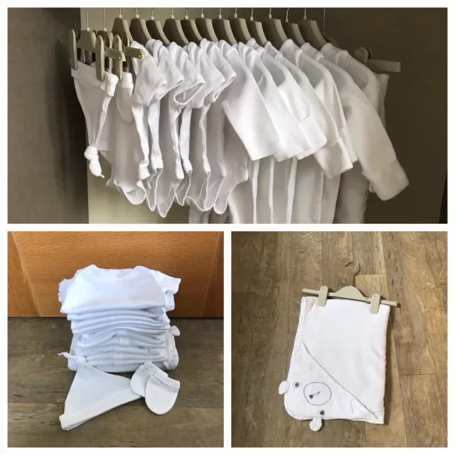 Newborn/ 0-1 Month Gender Neutral / Unisex / Boy/Girl White Baby Clothes Bundle