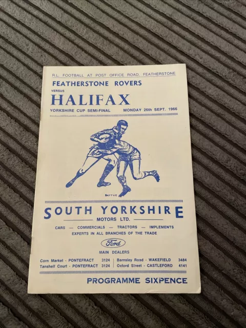 1966 FEATHERSTONE ROVERS v HALIFAX YORKSHIRE CUP SEMI FINAL RUGBY PROGRAMME VGC