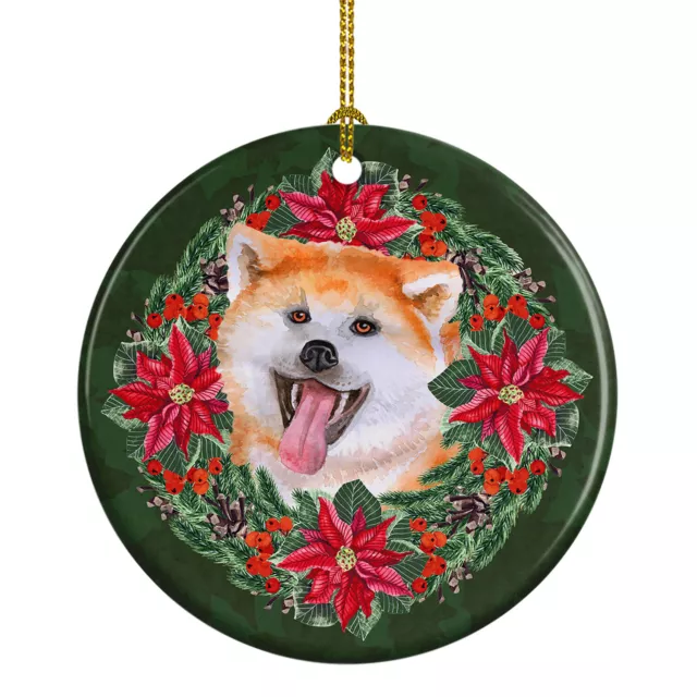 Akita Poinsetta Wreath Ceramic Ornament CK1569CO1