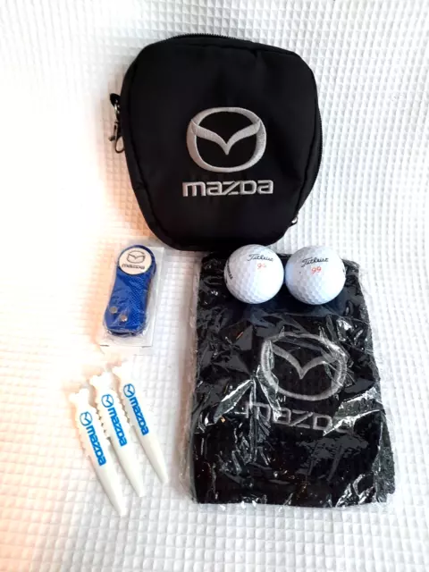 Mazda Golf Accessories Pack Divot Tool & Marker, Towel, Balls, Tees, in Zip Bag