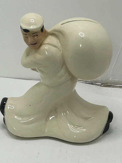 Vintage McCoy The Seaman's Bank For Savings Sailor WWII Coin Bank 5.5” Tall