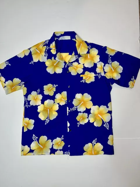 VTG Hilo Hattie Hawaiian Button Shirt Mens Rayon Floral USA 80s 90s Sz L Camp