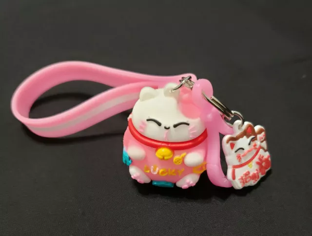 CUTE Mini LUCKY Cat Key chain Pink Keychain Plastic Keyring Kitten Toy