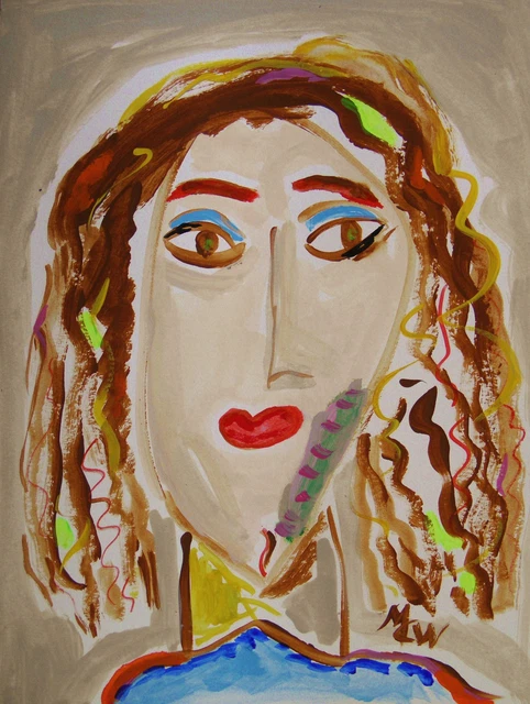 ORIGINAL Woman  Naive RAW BRUT Folk Outsider Mary Carol art MCW Primitive