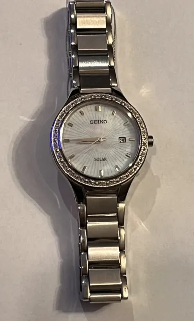 Seiko Solar White Mother Of Pearl Women's Watch - SUT135