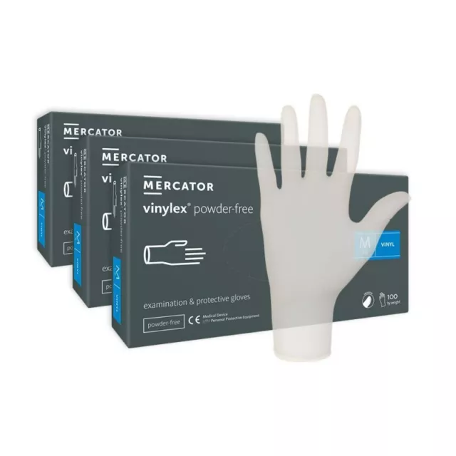 Pack de 3 Boites de 100 GANTS VINYLE NON POUDRE Transparent Taille XL MERCATOR M