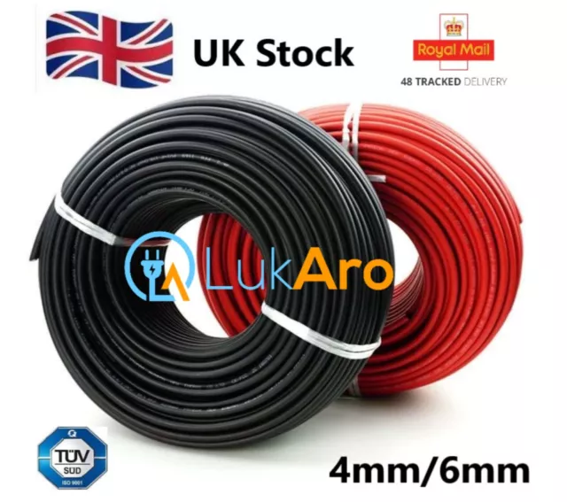 Solar Cable for Panels PV DC AC Rated Black Red 4mm²6mm² Wire extension