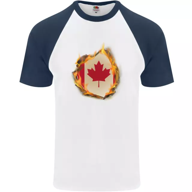 Baseball-T-Shirt The Canadian Maple Leaf Flagge Feuer Kanada für Herren S/S 2