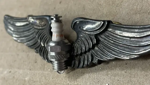 Sterling Silver Champion Spark Plug Aviation Wings  RARE!!!