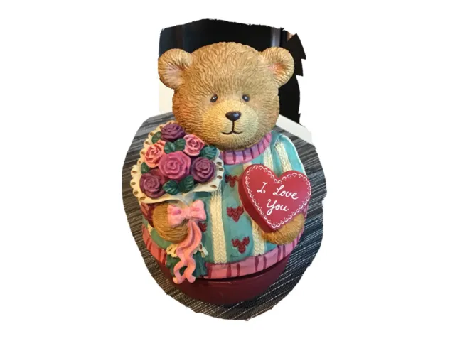 Russ Berrie & Co. Musical Valentine Spinning Bear "I Love You" Roses Resin 6.5”