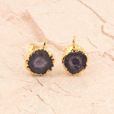 Real Blue Solar Quartz Yellow Gold Plated Small Pair Stud Earrings DIY Connector