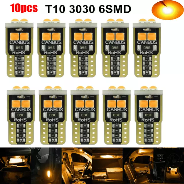 10pcs T10 LED 194 168 W5W Car Wedge Side Light 6 SMD Dome Lamp Bulb Canbus Amber