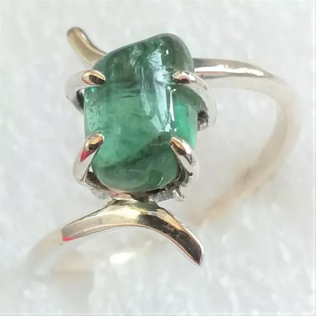 RARITÄT ECHTER NATUR Turmalin grün 925 Sterling Silber RING Gr19 Verdelith