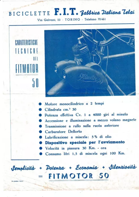 Micromotore Fitmotor  50  cc.  - Volantino Flyer Esordio Fabbrica Italiana Telai
