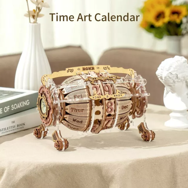 ROKR Time Engine Calendar DIY 3D Puzzle Wooden Mechanical Model Building Kit Toy