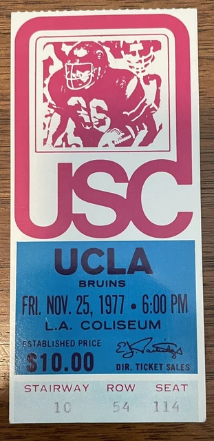1977 USC Trojans vs. UCLA Bruins Football Game Ticket Stub
