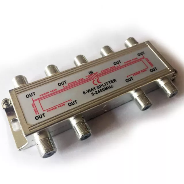 8 Way/Port Aerial F Connector Splitter-Signal Coaxial Distribution-DC Power Pass