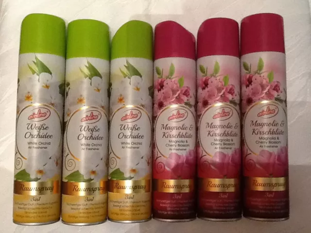 Raumspray 3 X weiße Orchidee + 3 X Kirsche/Magnolie Lufterfrischer Duftspray