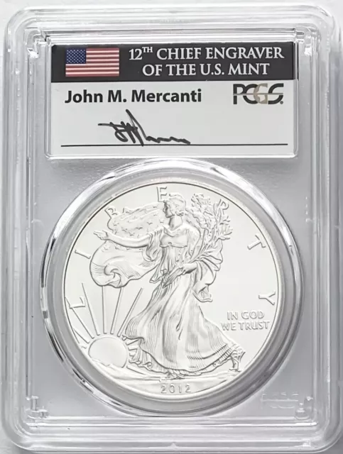 2012 W Burnished Silver Eagle With W Mint Mark Pcgs Sp70/Ms70 John Mercanti Flag