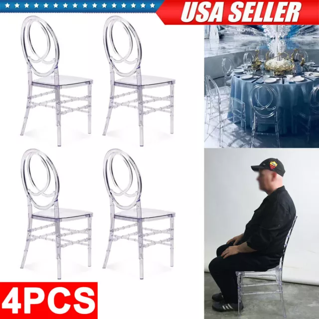 4PCS Clear Acrylic Armless Stackable Chiavari Wedding Banquet Crystal Chairs