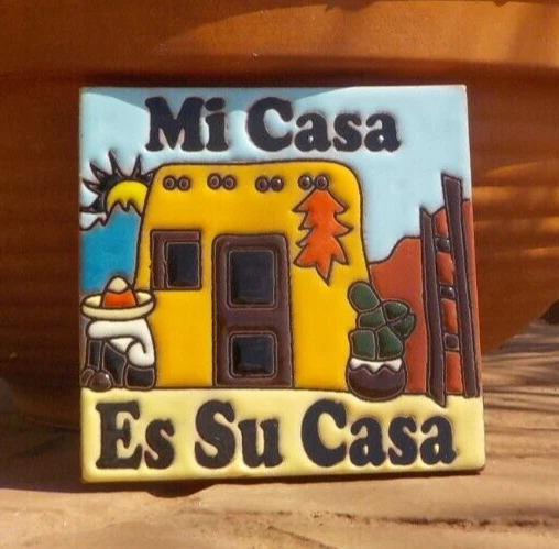 MI CASA ES SU CASA HOUSE COLORFUL RED TILE 4 IN x 4 IN TALAVERA MADE IN MEXICO