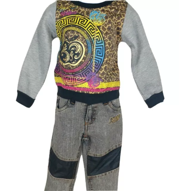 Girl's 2 pc Outfit Graphic Shirt Designer Pants Animal Print Sz 2T Apple Bottoms