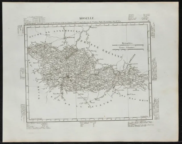 1840 - Moselle - Carte géographique ancienne - Département français - Gravure
