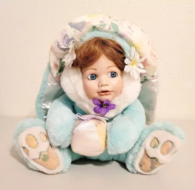 Vintage Cuddle Wit Bunny Rabbit Baby Doll Porcelain Face Plush 11"