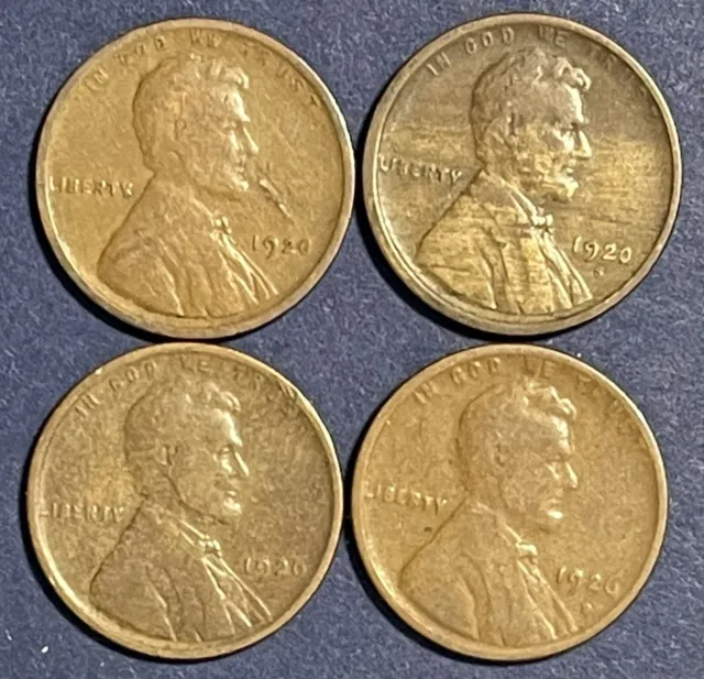 Lincoln Cents. Lot Of 4. From The Twenties. Avg Circulated. Nice Starter Set
