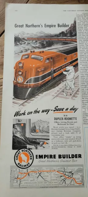 1948 Great Northern streamlined Empire builder train duplex roomette vintage ad