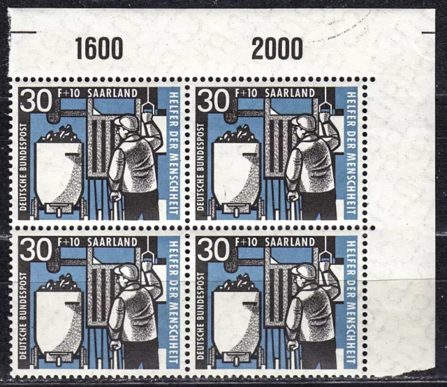 OPD Saarbrücken 1957, Mi. 407, postfrisch, Viererblock 4er ungefaltet, OR ndg.
