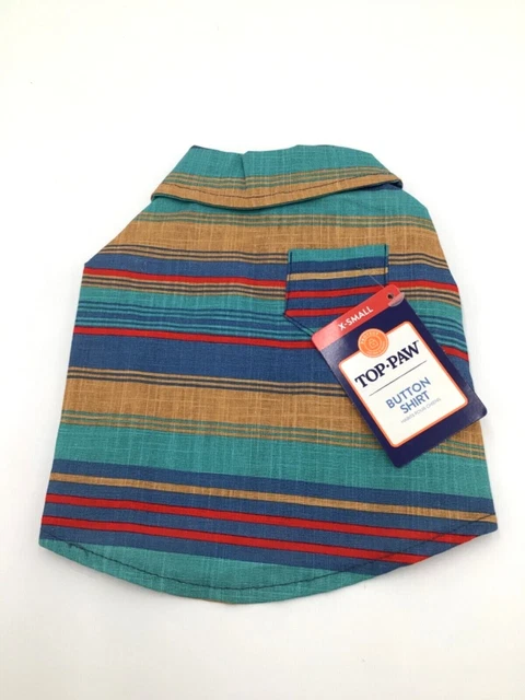 Top Paw Blue Striped Button Up Dress Shirt for Dogs Sz XS