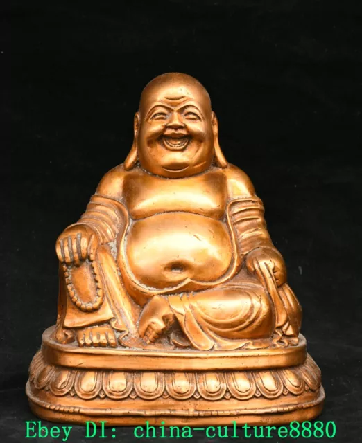 8 "vieux bouddhisme cuivre plaqué or joyeux rire Maitreya Bouddha