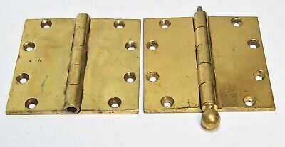 2 Vintage Brass Yale And Towne Cannonball Tip Pin Hinges 5 X 5