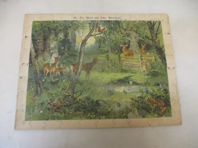 x-27203	Antik Der Wald und seine Bewohner Holzpuzzle lithographiert 405 x 305mm