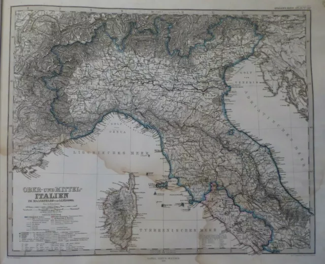Stieler Landkarte von Ober- und Mittel - Italien, Genua, Elba Gotha Perthes 1869