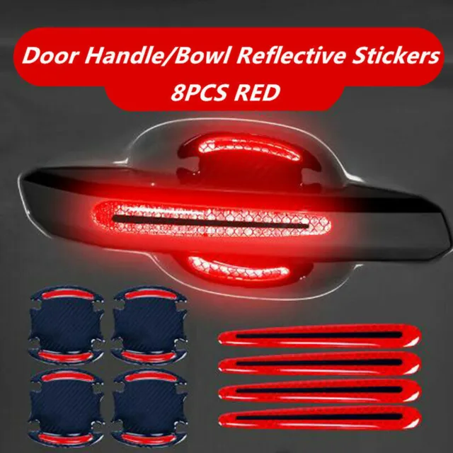 8X Reflective Stickers Strip Car Door Handle Bowl Protector Film Accessories Red