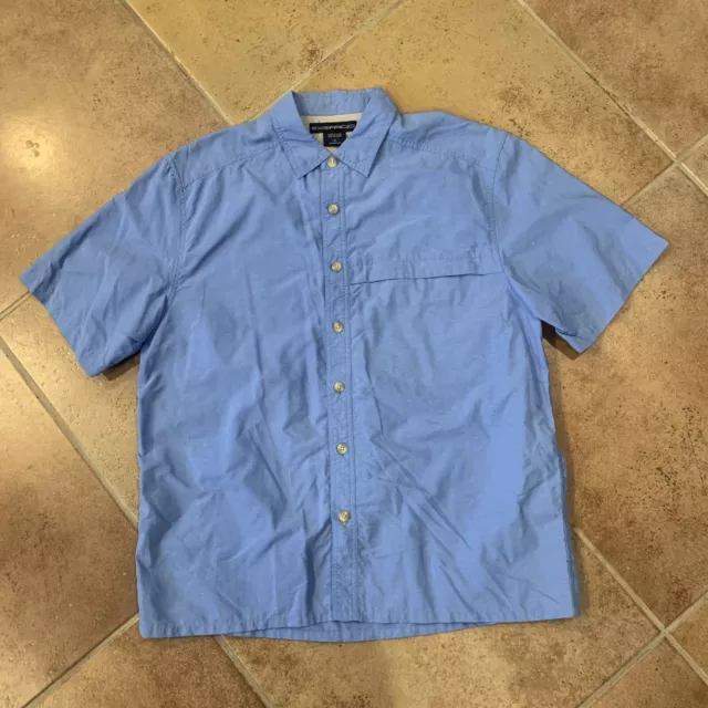 ExOfficio Fishing Shirt Mens Medium Blue Short Sleeve Button Up Casual