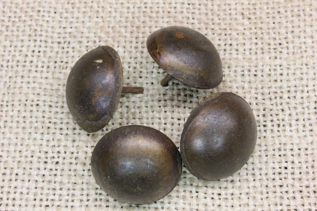 4 old used Solid BRASS TACKS 7/8” tarnished round head vintage furniture feet