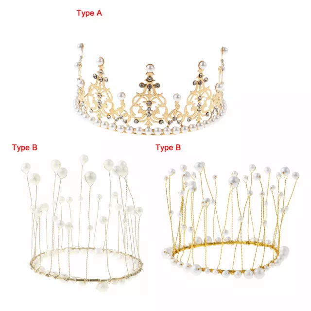 1Pc Princess Crown Cake Topper Queen Pearl Rhinestone Headdress Party Decoration