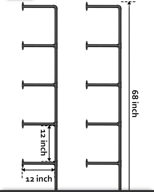 Industrial Iron Pipe Shelf Wall Mount, Farmhouse DIY Open Bookshelf 2Pack of 5 T