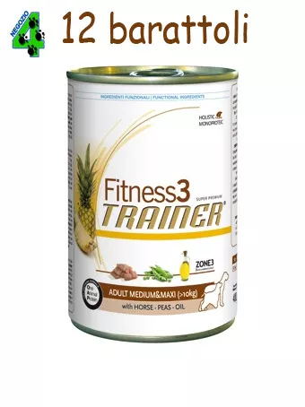 12 barattoli fitness trainer horse & peas 400 gr cani adulti gusto cavallo