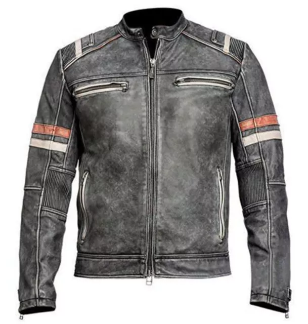 Men's Biker Vintage Style Cafe Racer Retro Distressed Leather Jacket