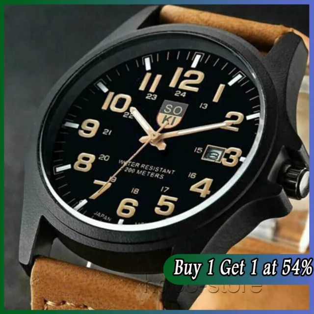 Men’s Military Leather Date Quartz Analog Army Casual Dress Wrist Watches UK