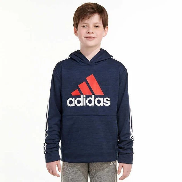 Adidas Boys Girls Hoodie Navy Blue Pullover Hoodie Fleece Lined Kangaroo Pocket