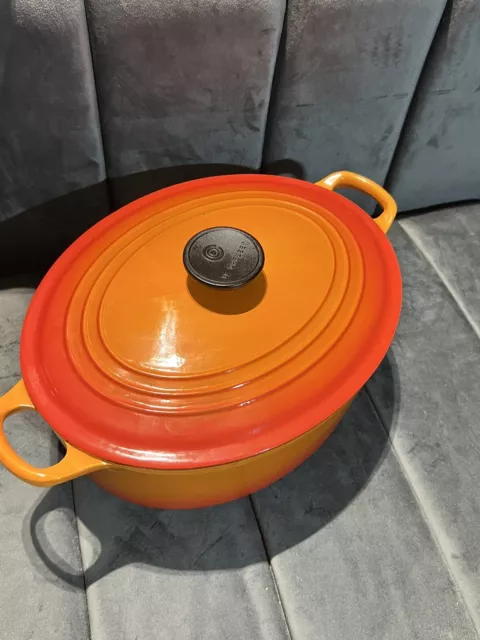 Vintage Le Creuset Cast Iron Casserole Volcanic Orange Size E